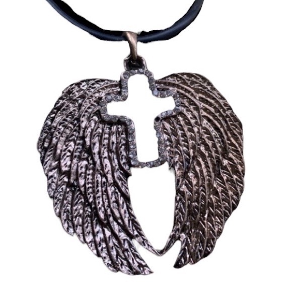 Jewelry - NEW Angel Wings Rhinestone Cross Protection Necklace Jewelry